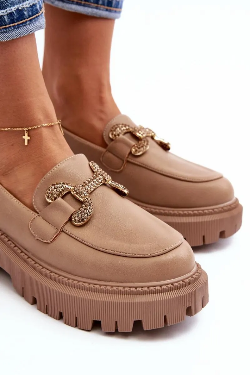 Mokasyny Na Platformie|Mokasyny Damskie Zamszowe>Boto Mokasyny Damskie Z Ozdobą Ciemnobeżowe Gargi