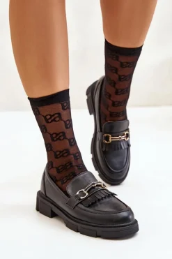 Online Boto Mokasyny Damskie Z Ozdobą Eko Skórzane Czarne Tialorae Czarny