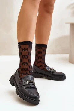 Online Boto Mokasyny Damskie Z Ozdobą Eko Skórzane Czarne Tialorae Czarny