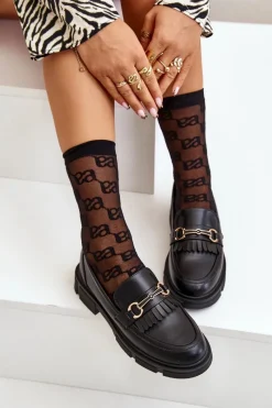 Online Boto Mokasyny Damskie Z Ozdobą Eko Skórzane Czarne Tialorae Czarny