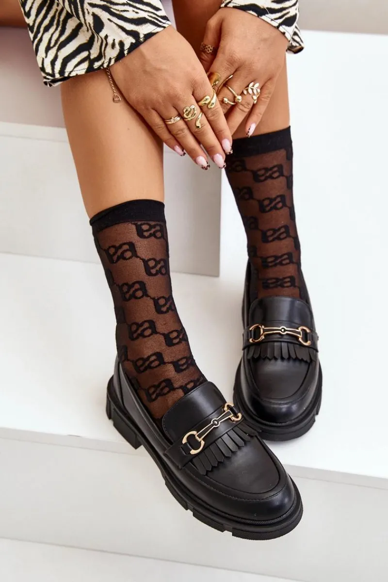 Online Boto Mokasyny Damskie Z Ozdobą Eko Skórzane Czarne Tialorae Czarny