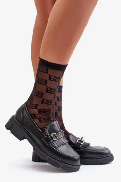 Online Boto Mokasyny Damskie Z Ozdobą Eko Skórzane Czarne Tialorae Czarny