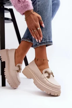 Discount Mokasyny Damskie Z Ozdobą Jasnobeżowe Gargi Damskie Mokasyny Na Platformie|Mokasyny Damskie Zamszowe