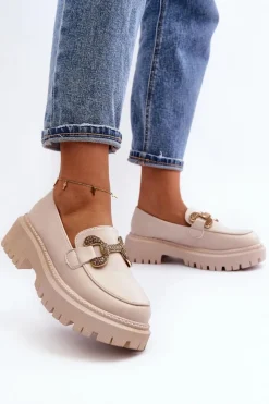 Discount Mokasyny Damskie Z Ozdobą Jasnobeżowe Gargi Damskie Mokasyny Na Platformie|Mokasyny Damskie Zamszowe