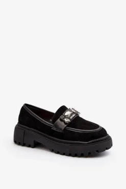 Clearance Boto Mokasyny Damskie Z Ozdobnym Paskiem Czarne Nancille