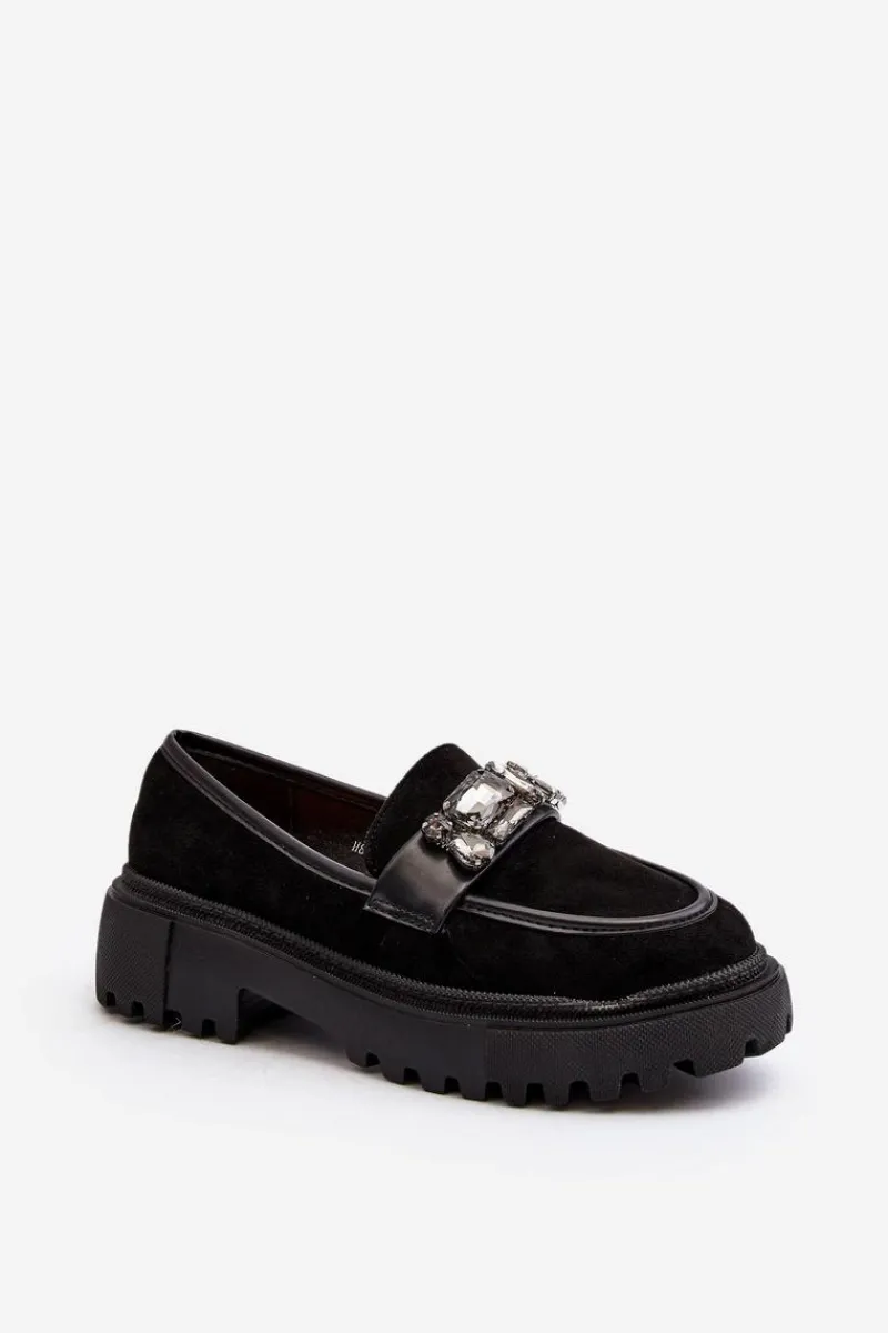 Clearance Boto Mokasyny Damskie Z Ozdobnym Paskiem Czarne Nancille