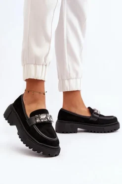 Clearance Boto Mokasyny Damskie Z Ozdobnym Paskiem Czarne Nancille