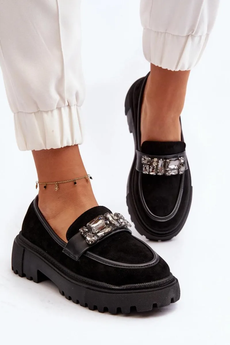 Clearance Boto Mokasyny Damskie Z Ozdobnym Paskiem Czarne Nancille