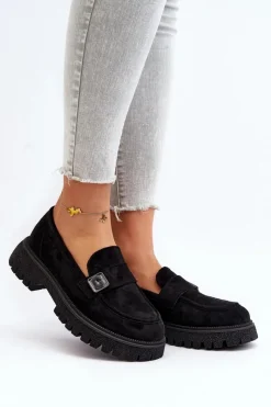 Online Buty damskie Vinceza Mokasyny Damskie Z Paskiem Czarne Flanila