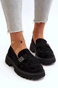 Online Buty damskie Vinceza Mokasyny Damskie Z Paskiem Czarne Flanila