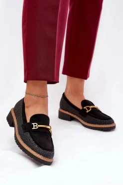 Online Boto Mokasyny Damskie Z Plecionką I Złotym Detalem Czarne Seffolia Czarny