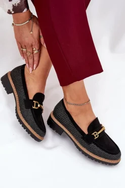 Online Boto Mokasyny Damskie Z Plecionką I Złotym Detalem Czarne Seffolia Czarny