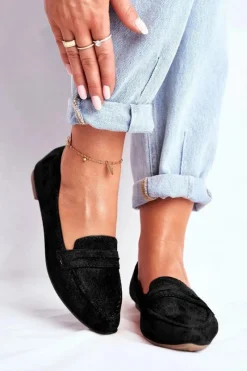 Sale Mokasyny Damskie Zamszowe CH-1M6 Czarne Laveria Damskie Mokasyny Damskie Zamszowe