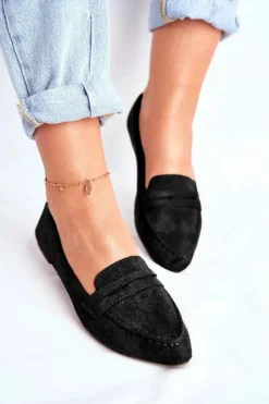 Sale Mokasyny Damskie Zamszowe CH-1M6 Czarne Laveria Damskie Mokasyny Damskie Zamszowe