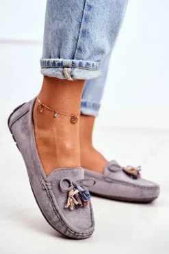 New Evento Mokasyny Damskie Zamszowe Modne Szare Donna Mia Szary