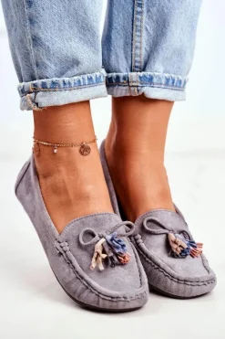 New Evento Mokasyny Damskie Zamszowe Modne Szare Donna Mia Szary