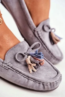 New Evento Mokasyny Damskie Zamszowe Modne Szare Donna Mia Szary