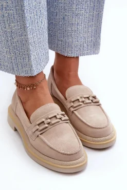 Loafersy Damskie|Mokasyny Płaskie></noscript>Damskie buty S.Barski Mokasyny Damskie Zamszowe Na Płaskim Obcasie Z Ozdobą D&A TW101 Beżowe Beżowy