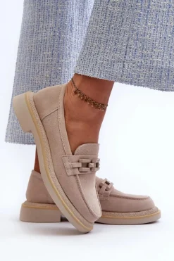 Loafersy Damskie|Mokasyny Płaskie></noscript>Damskie buty S.Barski Mokasyny Damskie Zamszowe Na Płaskim Obcasie Z Ozdobą D&A TW101 Beżowe Beżowy