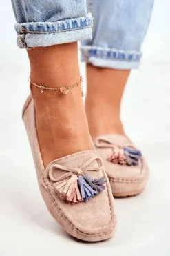 Hot Mokasyny Damskie Zamszowe Modne Beżowe Donna Mia Damskie Loafersy Damskie|Mokasyny Damskie Zamszowe