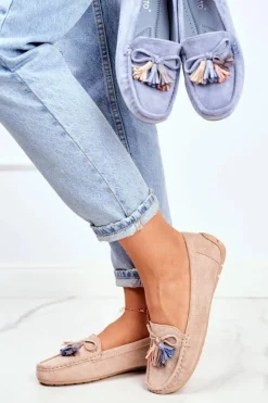 Hot Mokasyny Damskie Zamszowe Modne Beżowe Donna Mia Damskie Loafersy Damskie|Mokasyny Damskie Zamszowe