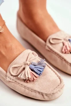 Hot Mokasyny Damskie Zamszowe Modne Beżowe Donna Mia Damskie Loafersy Damskie|Mokasyny Damskie Zamszowe