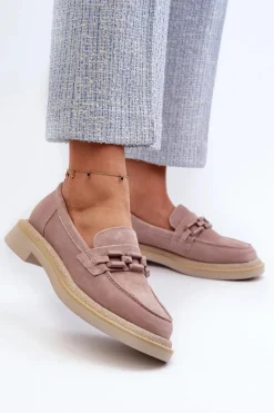 Discount Mokasyny Damskie Zamszowe Na Płaskim Obcasie Z Ozdobą D&A TW101 Brudny Róż Damskie Loafersy Damskie|Mokasyny Płaskie