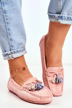 Loafersy Damskie|Mokasyny Damskie Zamszowe>Evento Mokasyny Damskie Zamszowe Modne Różowe Donna Mia