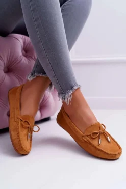 Outlet Mokasyny Damskie Zamszowe Komfortowe Camel Buggy Damskie Mokasyny Damskie Zamszowe