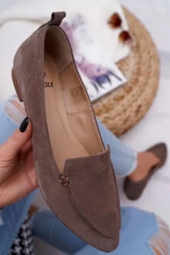 Discount Mokasyny Damskie Zamszowe Skóra Loafery Cappuccino Homny Damskie Mokasyny Damskie Zamszowe