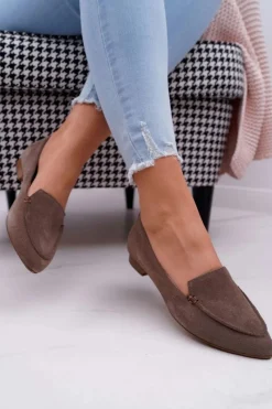 Discount Mokasyny Damskie Zamszowe Skóra Loafery Cappuccino Homny Damskie Mokasyny Damskie Zamszowe