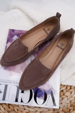 Discount Mokasyny Damskie Zamszowe Skóra Loafery Cappuccino Homny Damskie Mokasyny Damskie Zamszowe