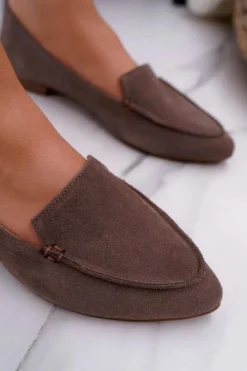 Discount Mokasyny Damskie Zamszowe Skóra Loafery Cappuccino Homny Damskie Mokasyny Damskie Zamszowe
