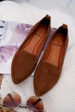 Online Boto Mokasyny Damskie Zamszowe Skóra Loafery Koniak Homny