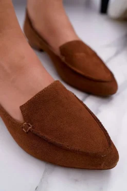 Online Boto Mokasyny Damskie Zamszowe Skóra Loafery Koniak Homny