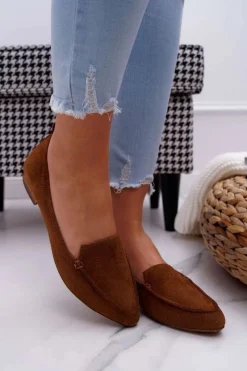 Online Boto Mokasyny Damskie Zamszowe Skóra Loafery Koniak Homny