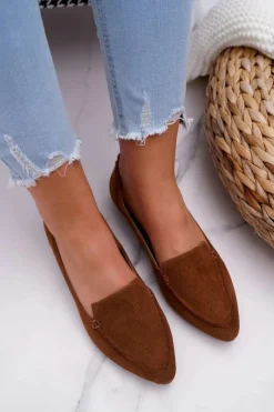 Online Boto Mokasyny Damskie Zamszowe Skóra Loafery Koniak Homny