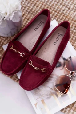 Discount Boto Mokasyny Damskie Zamszowe Comfort Bordowe Anzio