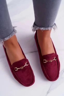 Discount Boto Mokasyny Damskie Zamszowe Comfort Bordowe Anzio