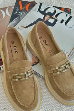 Clearance Damskie buty S.Barski Mokasyny Damskie Zamszowe Na Płaskim Obcasie Z Ozdobą D&A TW101 Brązowe Brązowy