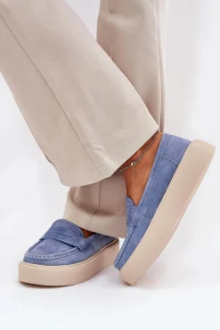 Discount Mokasyny Damskie Zamszowe Na Platformie Vinceza 79535 Niebieskie Damskie Mokasyny Damskie Zamszowe