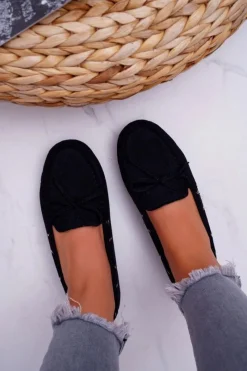 New Mokasyny Damskie Zamszowe Czarne S.Barski Gustoben Damskie Mokasyny Damskie Zamszowe