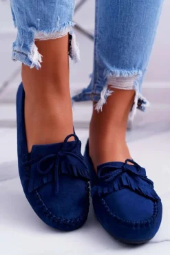 Clearance Mokasyny Damskie Zamszowe Granatowe Espanto Damskie Mokasyny Damskie Zamszowe