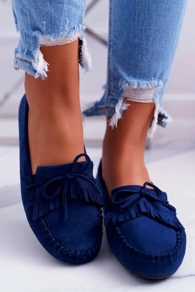 Clearance Mokasyny Damskie Zamszowe Granatowe Espanto Damskie Mokasyny Damskie Zamszowe