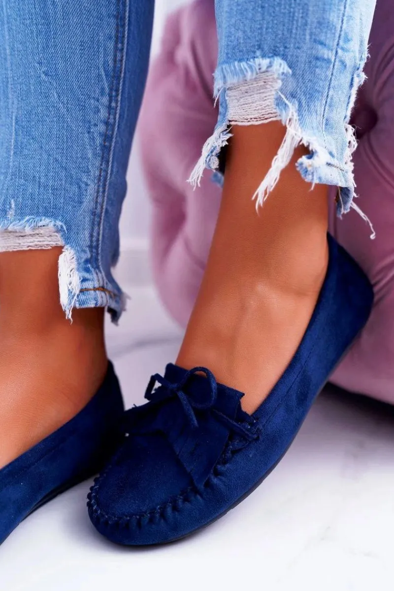 Clearance Mokasyny Damskie Zamszowe Granatowe Espanto Damskie Mokasyny Damskie Zamszowe