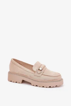 Hot Mokasyny Damskie Zdobione Cyrkoniami Beżowe Patina Damskie Mokasyny Płaskie|Mokasyny Damskie Skórzane