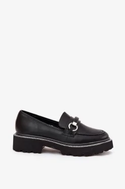 Mokasyny Damskie Zdobione Cyrkoniami Czarne Patina Damskie Mokasyny Płaskie|Mokasyny Damskie Skórzane