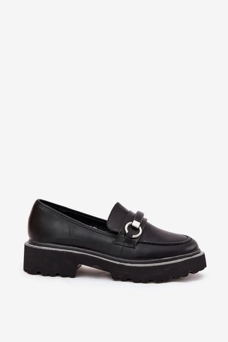 Mokasyny Damskie Zdobione Cyrkoniami Czarne Patina Damskie Mokasyny Płaskie|Mokasyny Damskie Skórzane