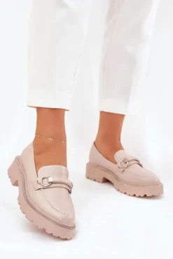 Discount Boto Mokasyny Damskie Zdobione Cyrkoniami Beżowe Patina Beżowy