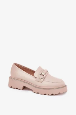 Discount Boto Mokasyny Damskie Zdobione Cyrkoniami Beżowe Patina Beżowy